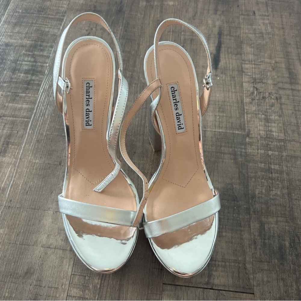 Charles David Metallic Silver Heels
